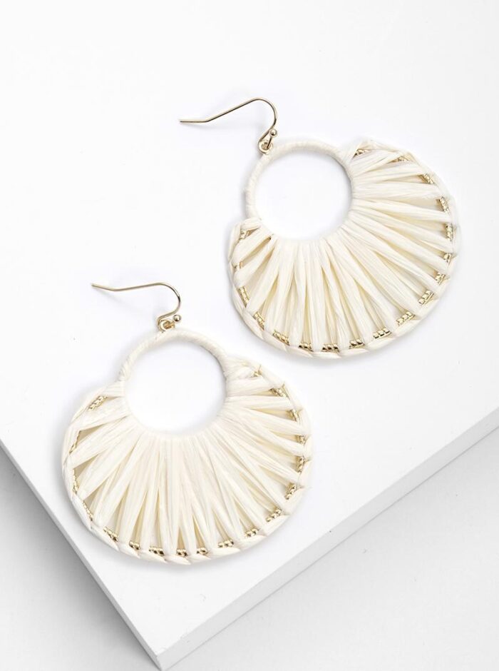 Raffia Wrapped Round Circle Dangle Earrings - Image 1