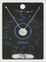 Zodiac Virgo Engraved Brushed Metal Pave Delicate Necklace