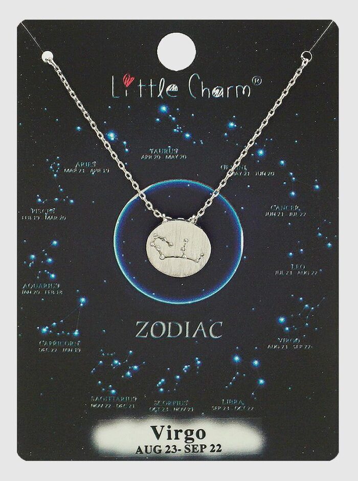 Zodiac Virgo Engraved Brushed Metal Pave Delicate Necklace - Image 1