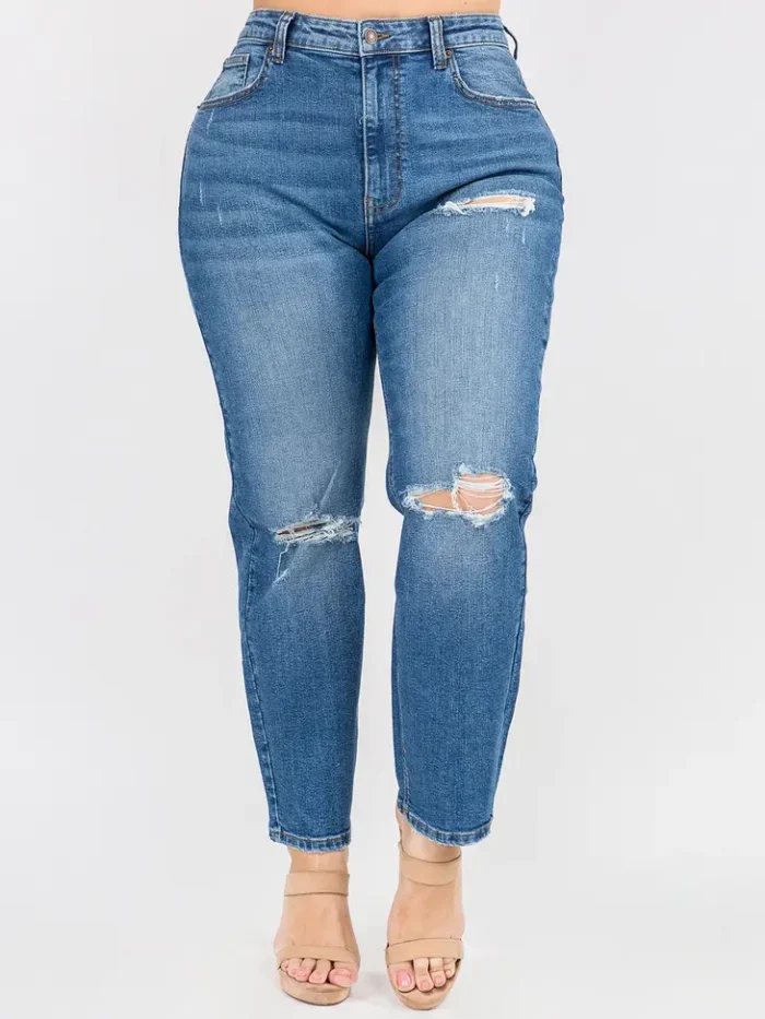 plus size high waist distressed relaxed jeans