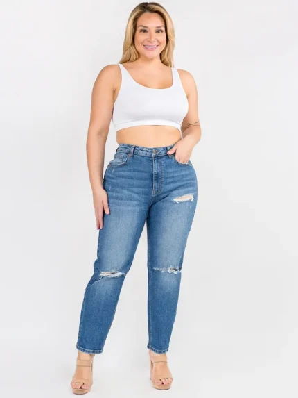plus size high waist distressed relaxed jeans