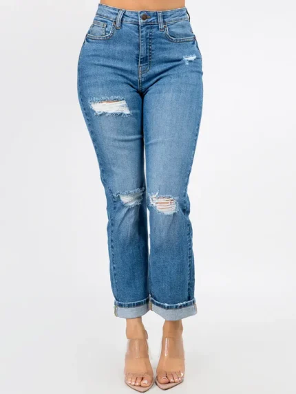 plus size high waist distressed boyfriend jeans
