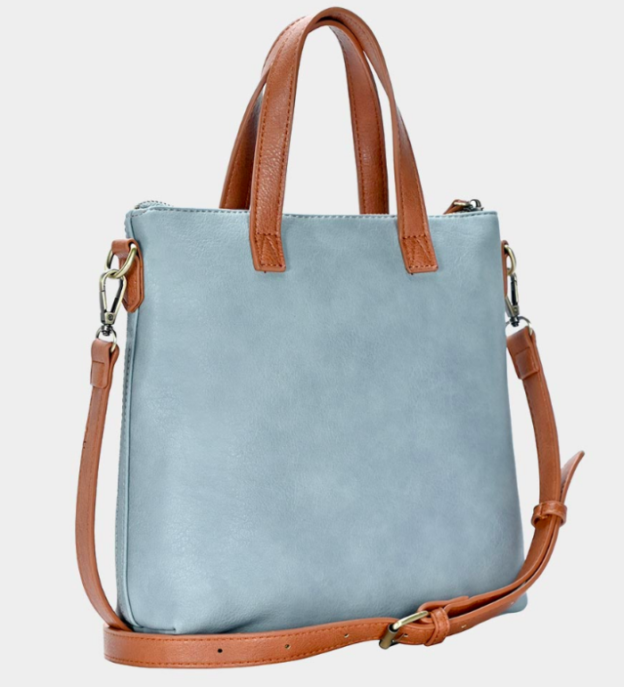 Solid Faux Leather Tote / Crossbody Bag - Image 1
