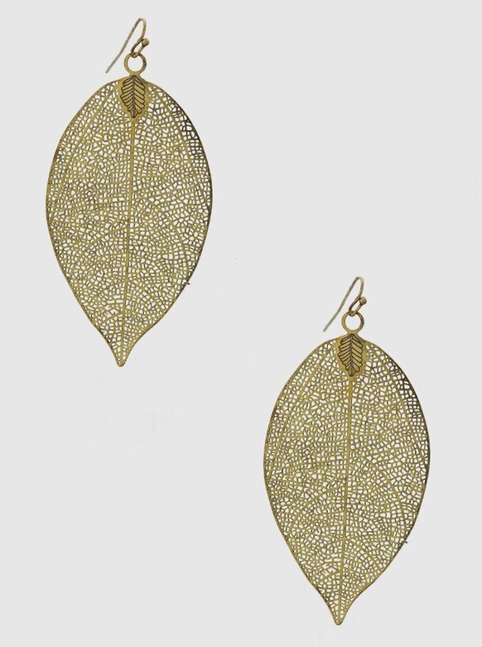 Leaf-Shaped Filigree Stencil Earrings (Patina) - Image 1