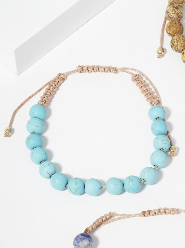 Semi-Precious Natural Stone Bead Pull-Tie Bracelet - Image 1