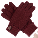Tweed Knit Gloves With Button Detail and Fur Lining