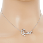 White Gold Dipped CZ Queen Message Pendant Necklace - Image 2