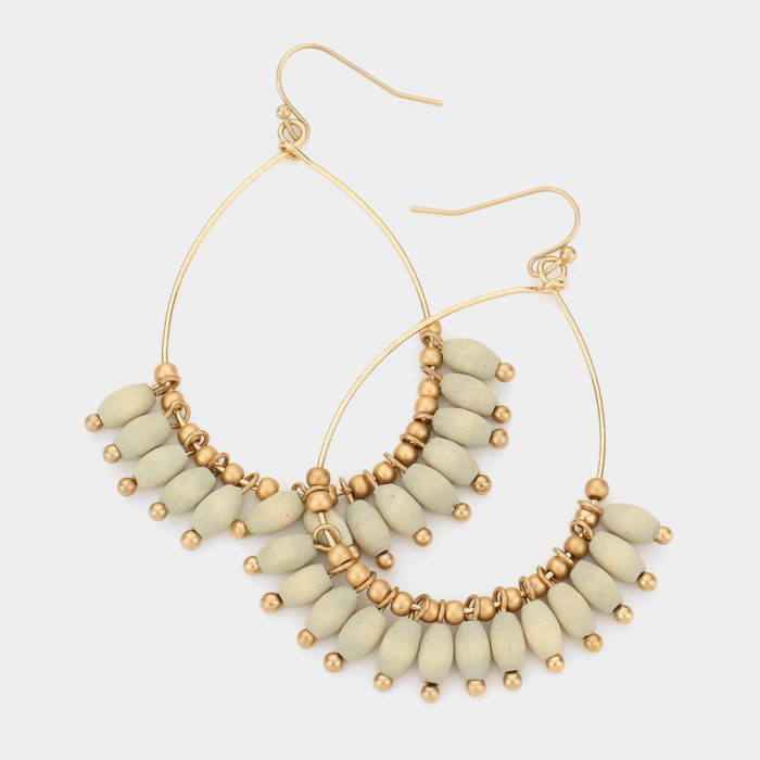Wood Accented Open Teardrop Dangle Earrings - Image 1