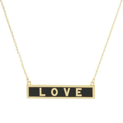 LOVE Gold Dipped Enamel Rectangle Message Pendant Necklace