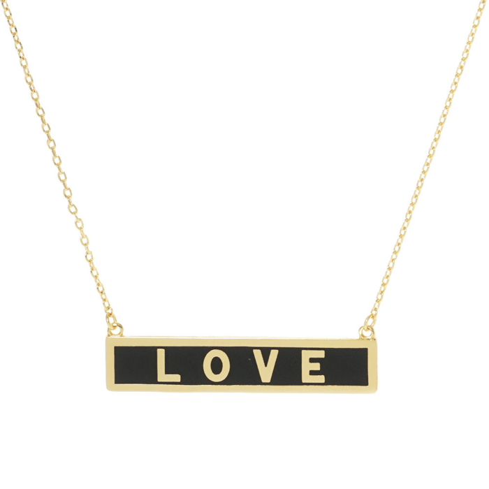 Love Gold Dipped Enamel Rectangle Message Pendant Necklace - Image 1