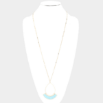 Wrapped Thread Open Metal Teardrop Pendant Long Necklace