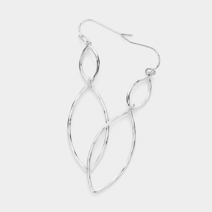Textured Metal Open Marquise Dangle Earrings - Image 1