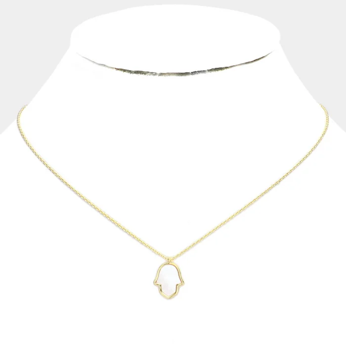 Mother Of Pearl Hamsa Hand Pendant Necklace - Image 1