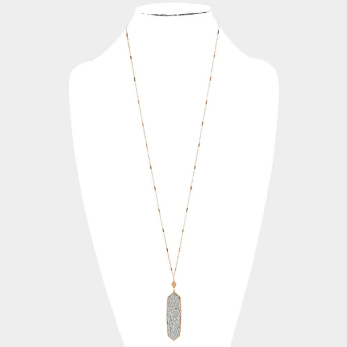 Patterned Hexagon Pendant Long Necklace - Image 1