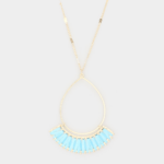 Wrapped Thread Open Metal Teardrop Pendant Long Necklace - Image 2