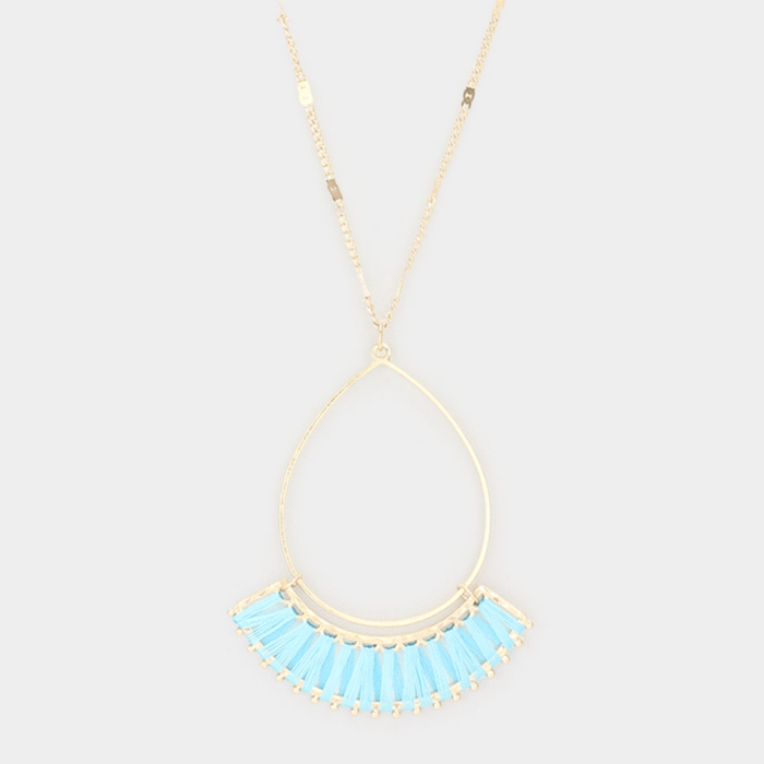 Wrapped Thread Open Metal Teardrop Pendant Long Necklace - Image 2