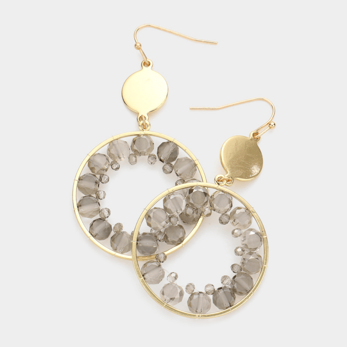 Bead Embellished Open Circle Dangle Earrings - Image 1