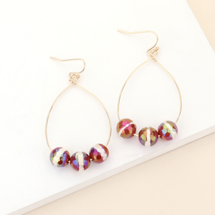 Triple Ball Accented Open Teardrop Dangle Earrings - Image 1