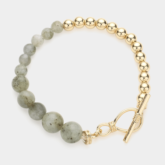 Natural Stone Metal Ball Stretch Toggle Bracelet - Image 1
