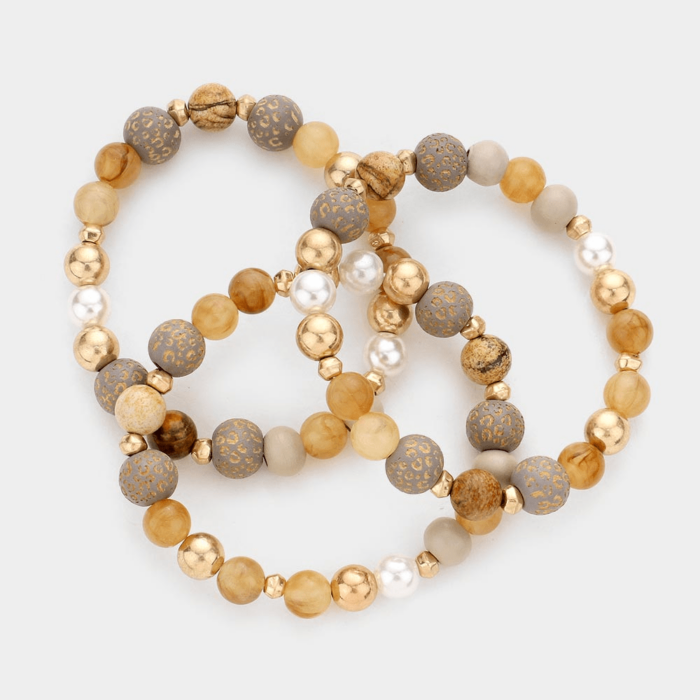 Pearl Wood Beaded Stretch Bracelets - Image 2
