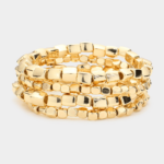Worn Gold Metal Beads Stretch Multi Layered Bracelets