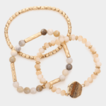 Natural Stone Accented Beaded Stretch Bracelets - Image 2