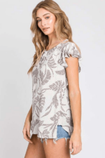 Plus Size Leaf Print Ruffle Sleeve Top - Image 2