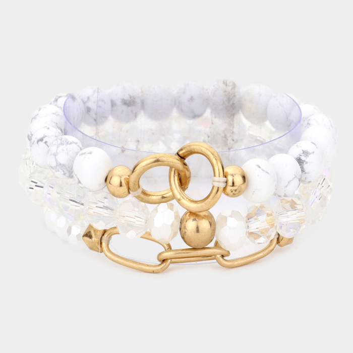 Howlite Stone Faceted Beaded Stretch Bracelets - Image 1
