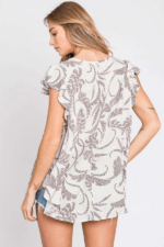 Plus Size Leaf Print Ruffle Sleeve Top - Image 3