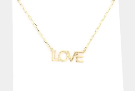 LOVE Brass Metal Message Pendant Necklace