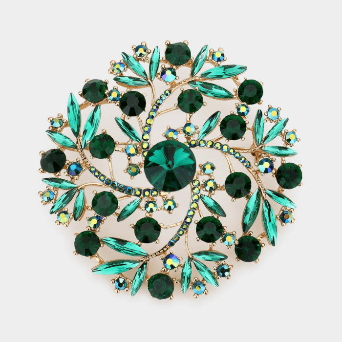 Rhinestone Embellished Flower Vine Brooch - Image 1