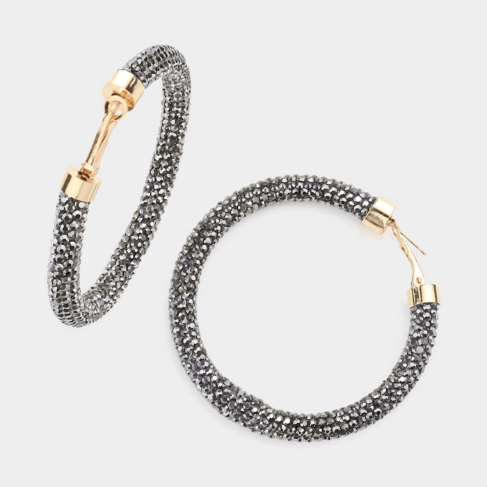Rhinestone Pave Hoop Earrings - Image 1