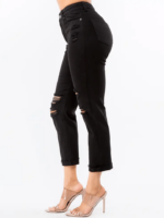 Plus Size High Waist Distressed Boyfriend Mom Jeans - Image 2