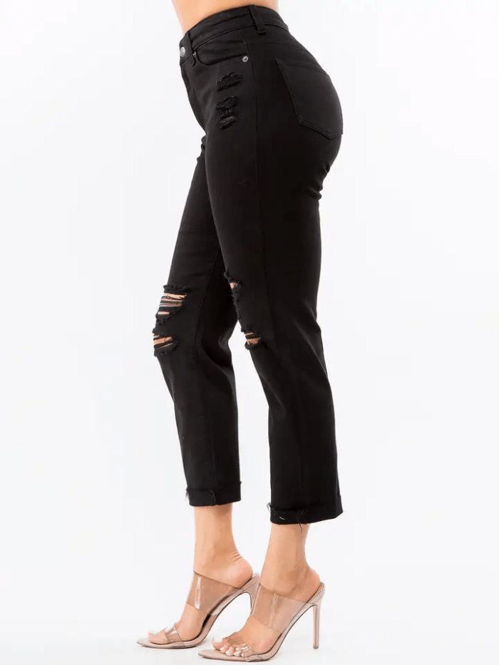 Plus Size High Waist Distressed Boyfriend Mom Jeans - Image 2