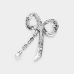 Pearl Accented Stone Paved Ribbon Pin Brooch - Image 2