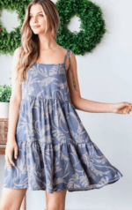 Leaf Print Baby Doll Strap Dress