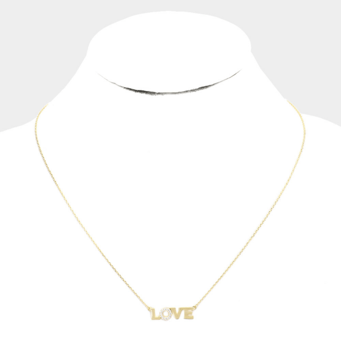 Gold Plate &Amp;Quot;Love&Amp;Quot; Necklace With Cubic Zirconia - Image 1
