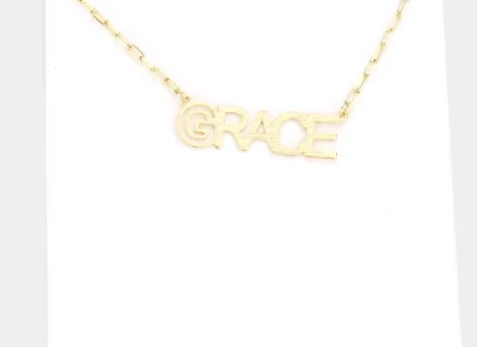 "GRACE" Brass Metal Message Pendant Necklace