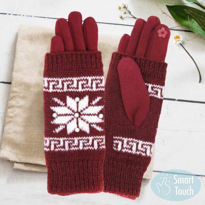 Touch Screen Gloves-3 In One Snowflake Design - Image 1