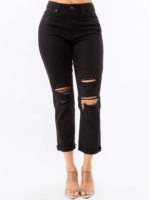 Plus Size High Waist Distressed Boyfriend Mom Jeans - Image 4