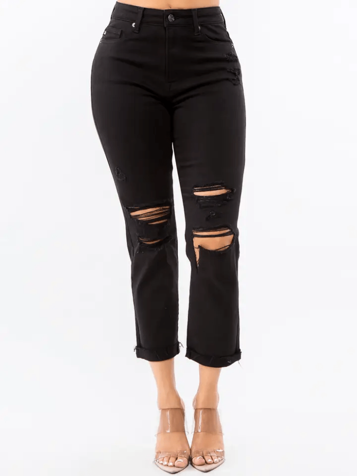 Plus Size High Waist Distressed Boyfriend Mom Jeans - Image 4