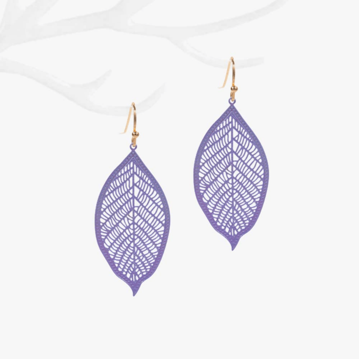 Laser Cut Metal Leaf Earrings - Image 1