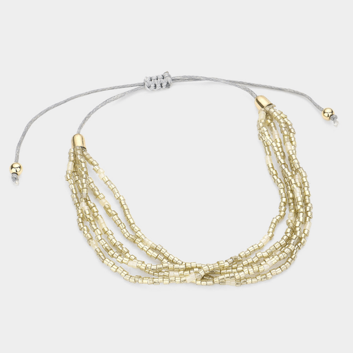 Multi Layered Beaded Pull Tie Adjustable Cinch Bracelet - Image 1