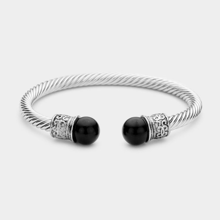 Twisted Metal Pearl Tip Cuff Bracelet - Image 1