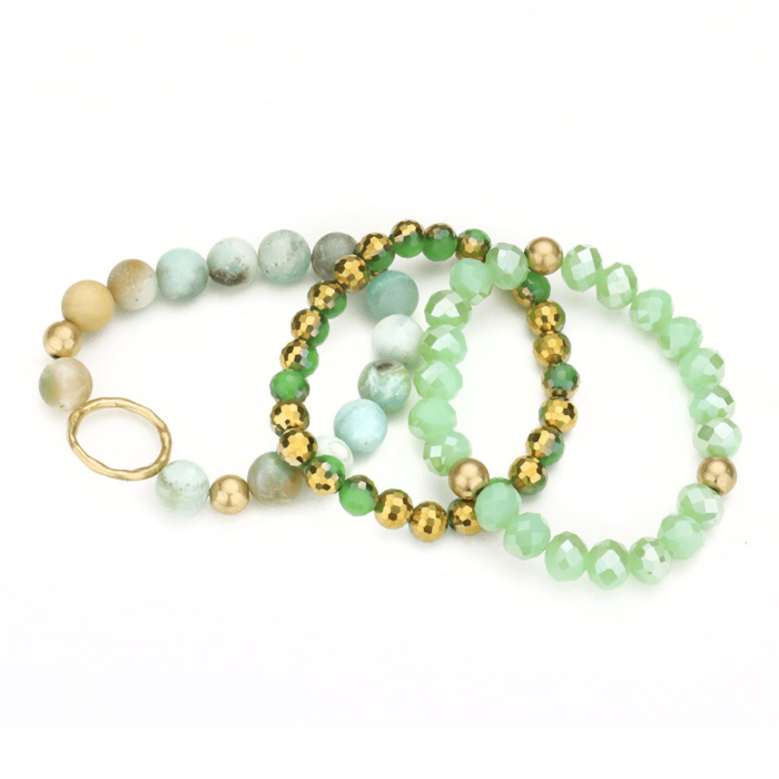 3Pcs - Natural Stone Faceted Beaded Stretch Bracelets - Image 2