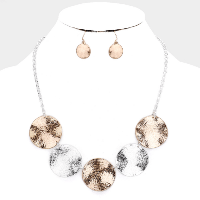 Two Tone Textured Round Metal Necklace - Image 1
