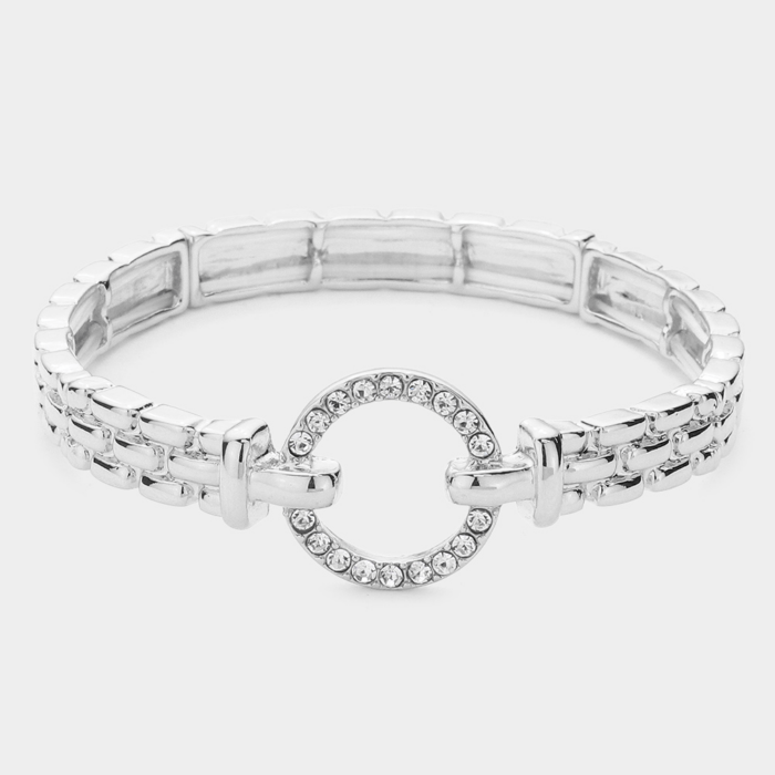 Stone Paved Open Circle Stretch Bracelet - Image 1