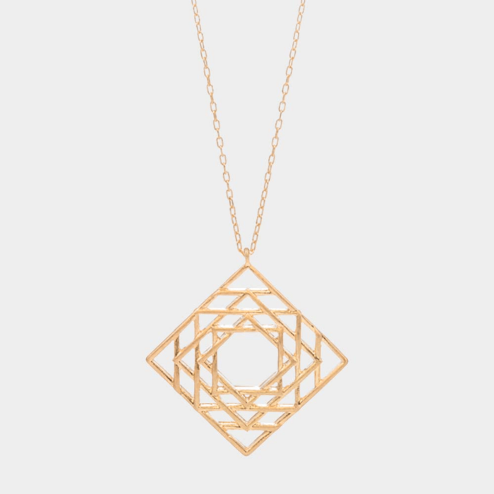 Cut Out Geometric Square Pendant Necklace - Image 1