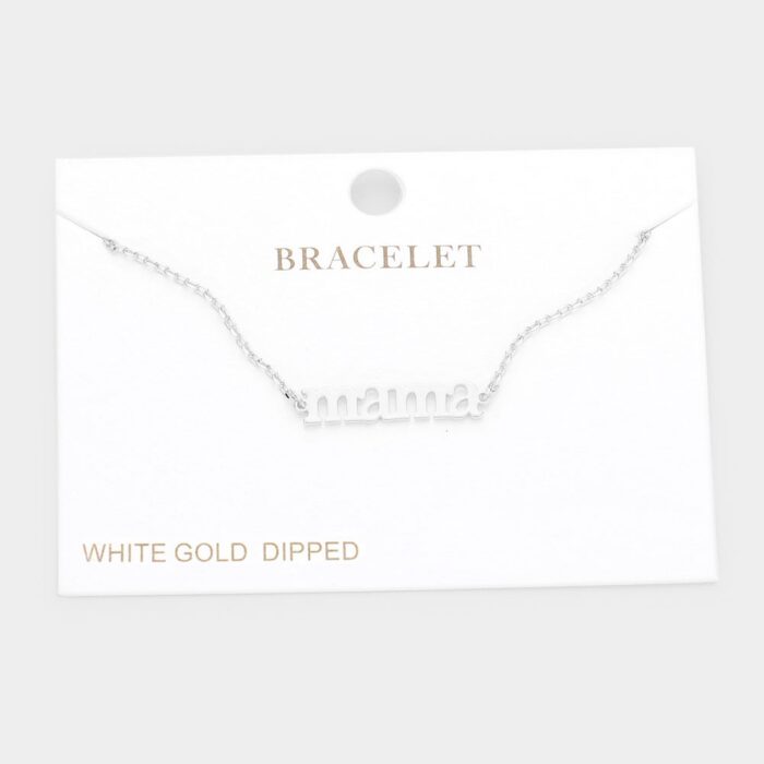 White Gold Dipped Mama Metal Message Charm Bracelet - Image 1