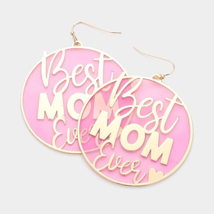 Translucent Disc Best Mom Ever Message Dangle Earrings - Image 1